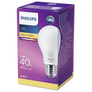 Comparateur de prix : Philips - Ampoule led E27 A60 4.5W = 40W 470lm 2700K Warm 300D