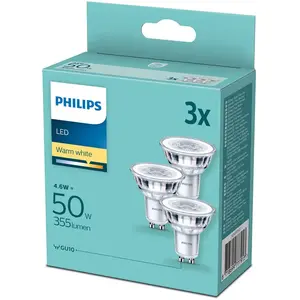 Comparateur de prix : Ampoules LED GU10 Philips - Pack de 3 - 50W - Blanc chaud - Éclairage intérieur