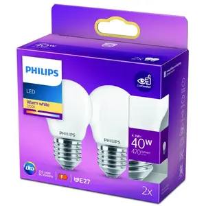 Comparateur de prix : Philips by Signify LED Classic 40W Sphérique E27 Blanc Chaud Dépolie Non Dimmable Lot de 2