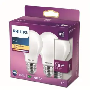 Comparateur de prix : Philips by Signify ampoule LED Equivalent100W E27 Blanc chaud non dimmable, verre, lot de 2