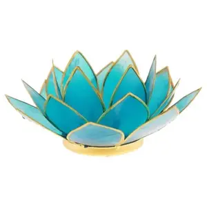 ZEN ET ETHNIQUE Porte Bougie Fleur de Lotus Bleu et or 5 ème chakra