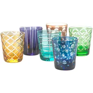 Lot de 6 verres multicolores avec motifs ronds Tumbler Pols Potten