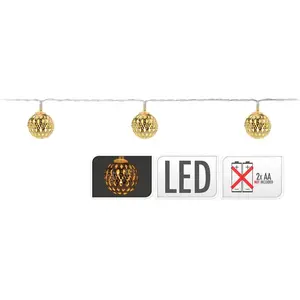 Comparateur de prix : Pas de marque Guirlande lumineuse EDM - boules dorées - esprit de Noël - 2,5 m - lumière chaude - 10 ampoules LED - 71315