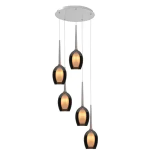 HighLight Suspension Belle, gris fumé/nickel, Ø 33 cm, 5 lampes, verre pas cher