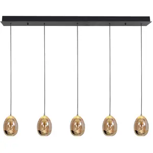 HighLight Suspension Golden Egg, ambre/or, longueur 107 cm, à 5 lampes. verreVendu parluminaire
