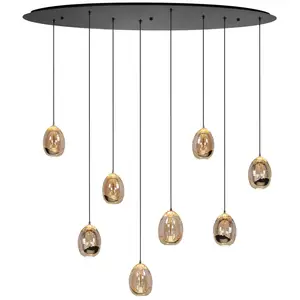 HighLight Suspension Golden Egg, ambre/or, longueur 100 cm, 8 lampes. verreVendu parluminaire