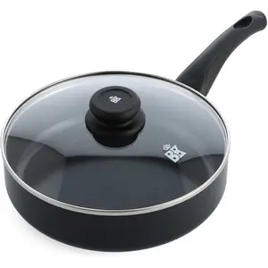 BK Brilliant Healthy Céramique Antiadhésive Induction Compatible 24cm Sauté Poêle avec Couvercle, Four et Broiler Sûr Jusqu'à 160C, Durable et Professionnel, Passe au Lave-Vaisselle, Sans PFAS, Noir pas cher