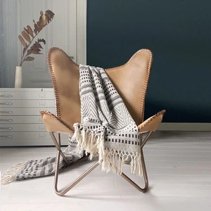 Malagoon Plaid en coton gris à rayures natives 220x270 pas cher