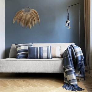 Malagoon Plaid texture bleu nuit 125x150 pas cher