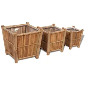 vidaXL Lits surélevés en bambou avec doublure en nylon 3 pcs pas cher