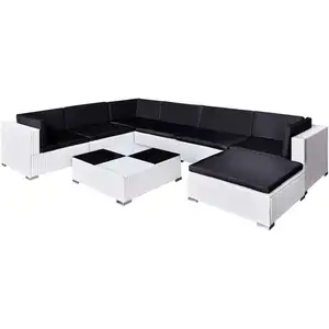 vidaXL Salon de jardin 8 pcs avec coussins Résine tressée Blanc pas cher