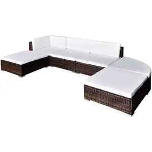 vidaXL Salon de jardin 6 pcs avec coussins Résine tressée Marron pas cher