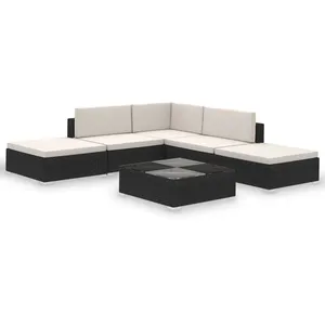 vidaXL Salon de jardin 6 pcs avec coussins Résine tressée Noir pas cher