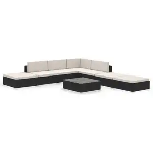 vidaXL Salon de jardin 8 pcs avec coussins Résine tressée Noir pas cher