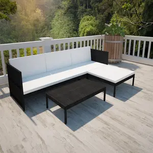 vidaXL Salon de jardin 3 pcs avec coussins Résine tressée Noir pas cher