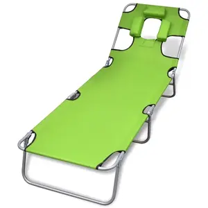 vidaXL Chaise longue avec coussin de tête Acier enduit de poudre Vert pas cher