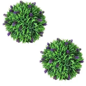 vidaXL Ensemble de 2 boules de buis artificiel avec lavande 30 cm pas cher