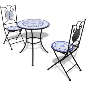 Comparateur de prix : Vidaxl table de bistro 60 cm et 2 chaises mosaïqué bleu/blanc 271771