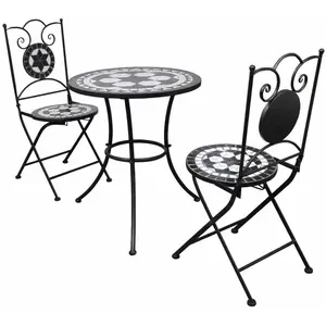 vidaXL Mobilier de bistro 3 pcs Carreaux céramiques Noir et blanc pas cher
