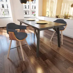 vidaXL Chaises à manger lot de 2 gris foncé bois courbé et tissu pas cher