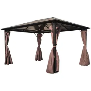 vidaXL Belvédère avec rideau Marron Aluminium 400 x 300 cm pas cher