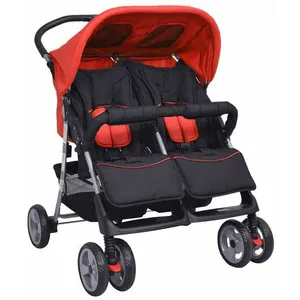 vidaXL Poussette à deux places Acier Rouge et noir
