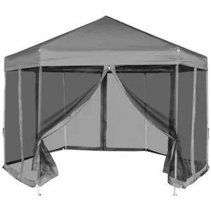 Comparateur de prix : vidaXL Chapiteau hexagonal avec 6 parois latérales Gris 3,6x3,1 m