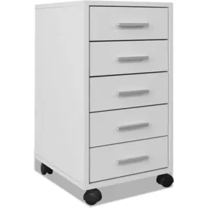 Comparateur de prix : vidaXL Caisson à tiroir de bureau avec roulettes et 5 tiroirs blanc