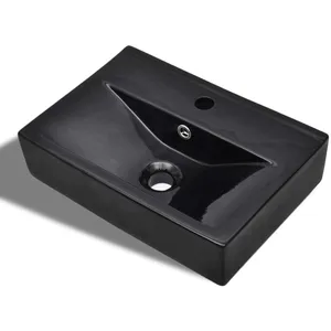 VIDAXL Vasque à Trou de Trop-Plein/Robinet Noir Céramique pour Salle de Bain pas cher