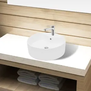 Comparateur de prix : vidaXL Lavabo à trou de trop-plein/robinet céramique Blanc Rond