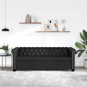 vidaXL Canapé Chesterfield à 3 places cuir synthétique noir pas cher
