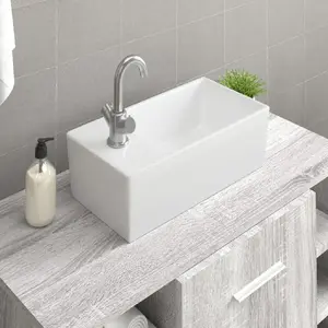 Comparateur de prix : vidaXL Lavabo blanc 48x25x15 cm céramique