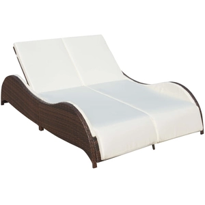 vidaXL Chaise longue double avec coussin Résine tressée Marron