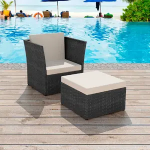vidaXL Chaise de jardin avec tabouret Noir Résine tressée pas cher