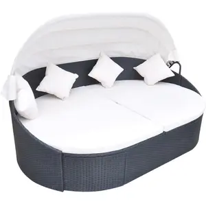 Comparateur de prix : vidaXL Chaise longue de jardin avec auvent Résine tressée Noir