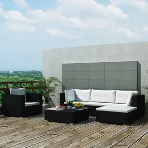 vidaXL Salon de jardin 6 pcs avec coussins résine tressée noir pas cher