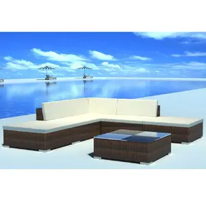 vidaXL Salon de jardin 6 pcs avec coussins résine tressée marron pas cher