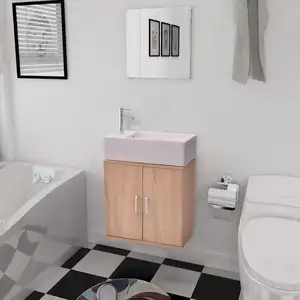 vidaXL Meubles de salle de bains trois pièces Beige pas cher