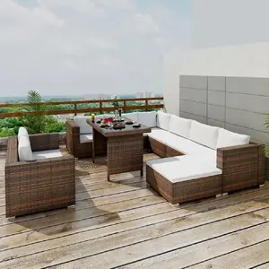 Comparateur de prix : vidaXL Salon de jardin 10 pcs avec coussins Résine tressée Marron