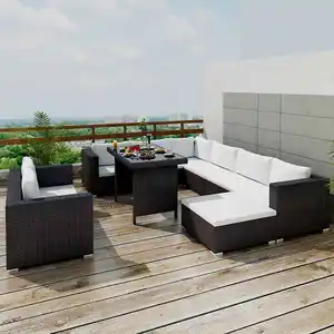 Comparateur de prix : vidaXL Salon de jardin 10 pcs avec coussins Résine tressée Noir