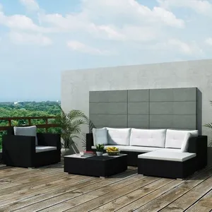 vidaXL Salon de jardin 6 pcs avec coussins Résine tressée Noir pas cher