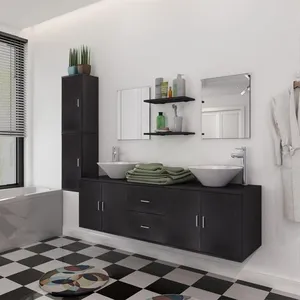 Comparateur de prix : vidaXL Meuble de salle de bain 11 pcs avec lavabo et robinet Noir