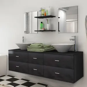 Comparateur de prix : vidaXL Meuble de salle de bain 9 pcs avec lavabo et robinet Noir