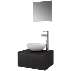 Comparateur de prix : vidaXL Meuble de salle de bain 4 pcs avec lavabo et robinet Noir