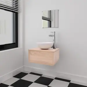 Comparateur de prix : vidaXL Meuble de salle de bain 4 pcs avec lavabo et robinet Beige