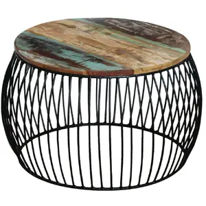 vidaXL Table basse ronde 68x37 cm Bois de récupération massif pas cher