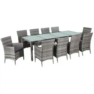 Comparateur de prix : vidaXL Mobilier à dîner de jardin 11pc et coussins Résine tressée Gris