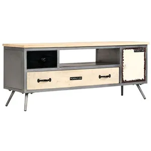 Comparateur de prix : vidaXL Meuble TV Bois de manguier massif et acier 120 x 30 x 45 cm