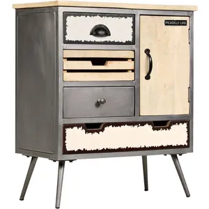 vidaXL Buffet Bois de manguier massif et acier 65 x 33 x 76 cm pas cher