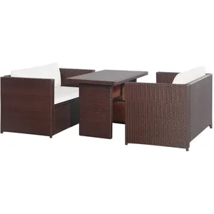 vidaXL Mobilier de bistro 3 pcs avec coussins Résine tressée Marron pas cher